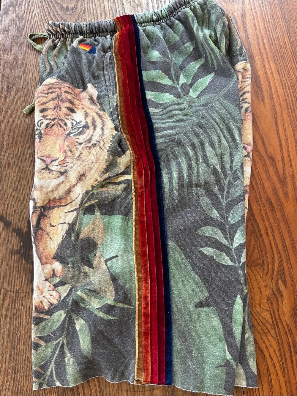 Aviator Nation Green Tropical Tiger Print Unisex Shorts with Red Accent - Picture 10 of 16